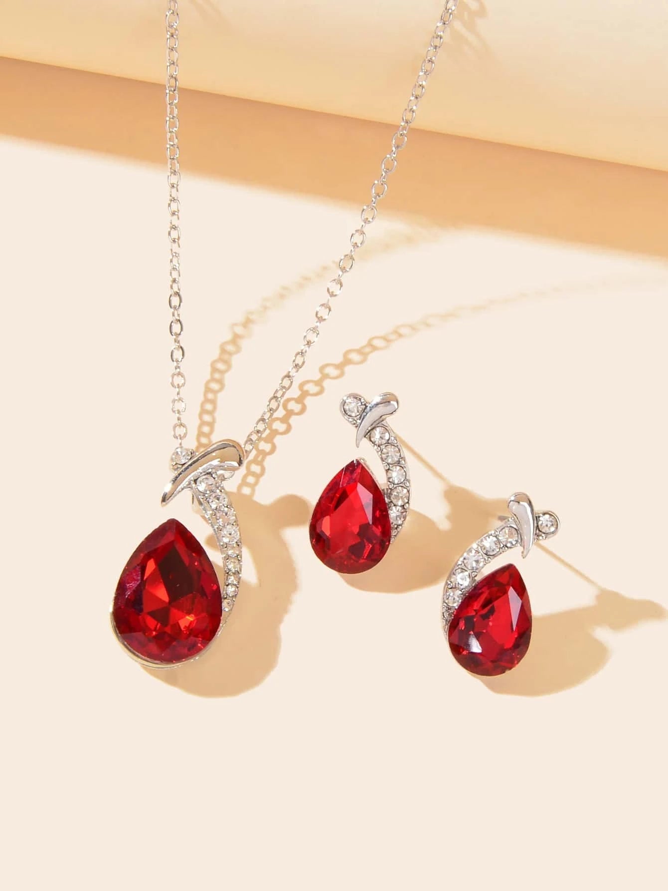 3Pcs/Set Glamorous Cubic Zirconia Water-Drop Decor Jewelry Set for Women for Daily Decoration