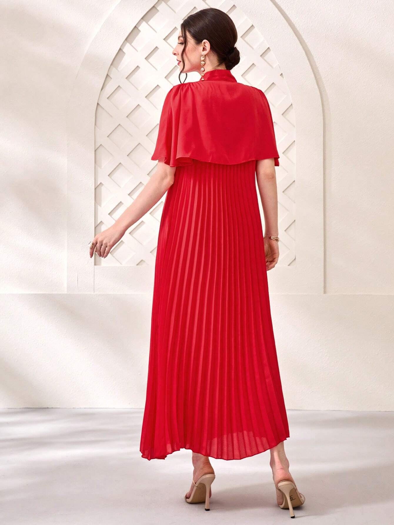 Najma Tie Neck Pleated Hem Dress