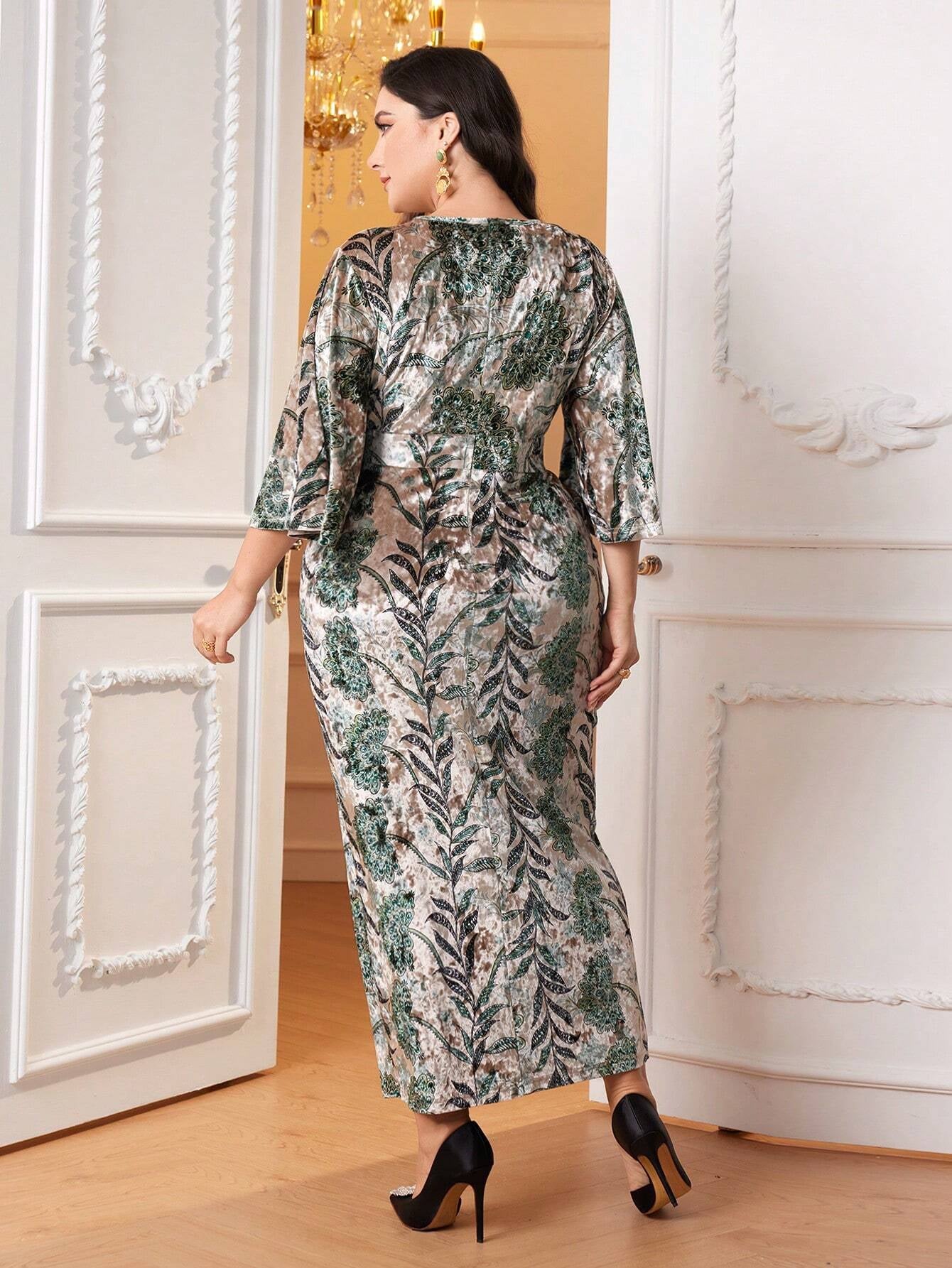 Modely plus Floral Print Flounce Sleeve Dress