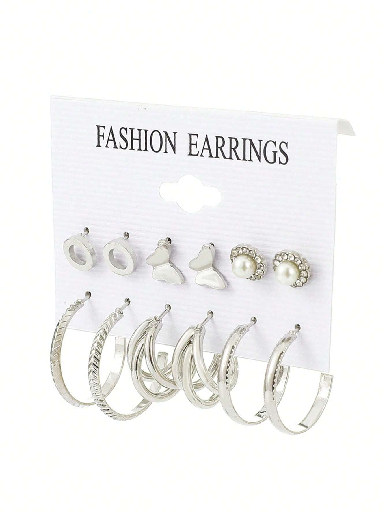 9Pairs/Set Fashionable Zinc Alloy Rhinestone Moon & Faux Pearl Decor Stud Earrings for Women for Daily Decoration