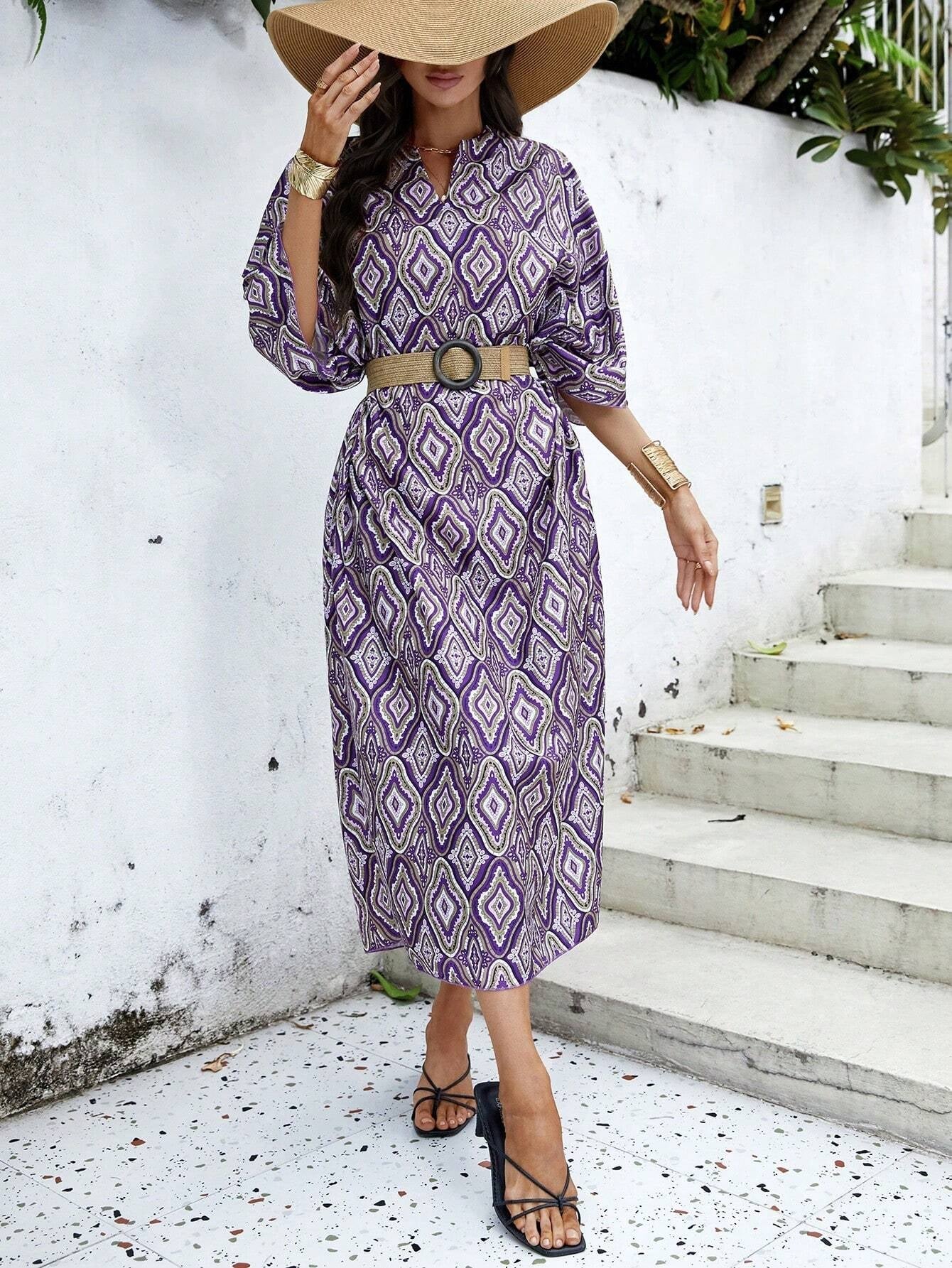 Najma Women'S Loose Turkish Long Shirt with Geometric Pattern