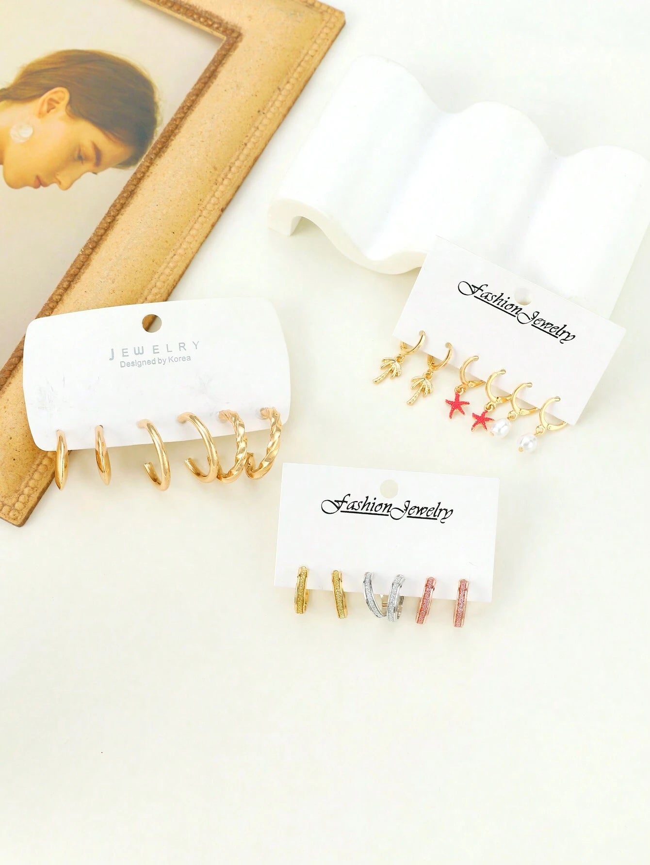 9Pairs/Set Fashionable Zinc Alloy Rhinestone Moon & Faux Pearl Decor Stud Earrings for Women for Daily Decoration