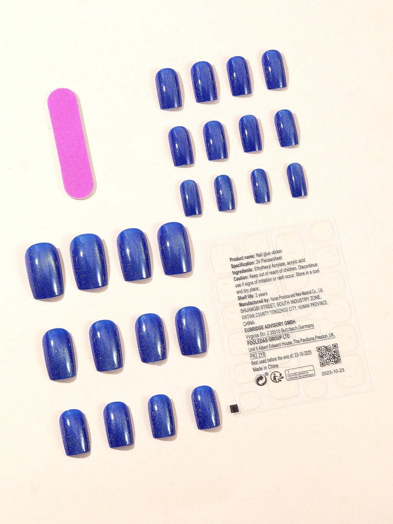 24Pcs Black Crystal Cat Eye Nails Square Glitter False Nails Full Coverage Acrylic Pressed False Nails Suitable for Daily Wear at Women'S Parties