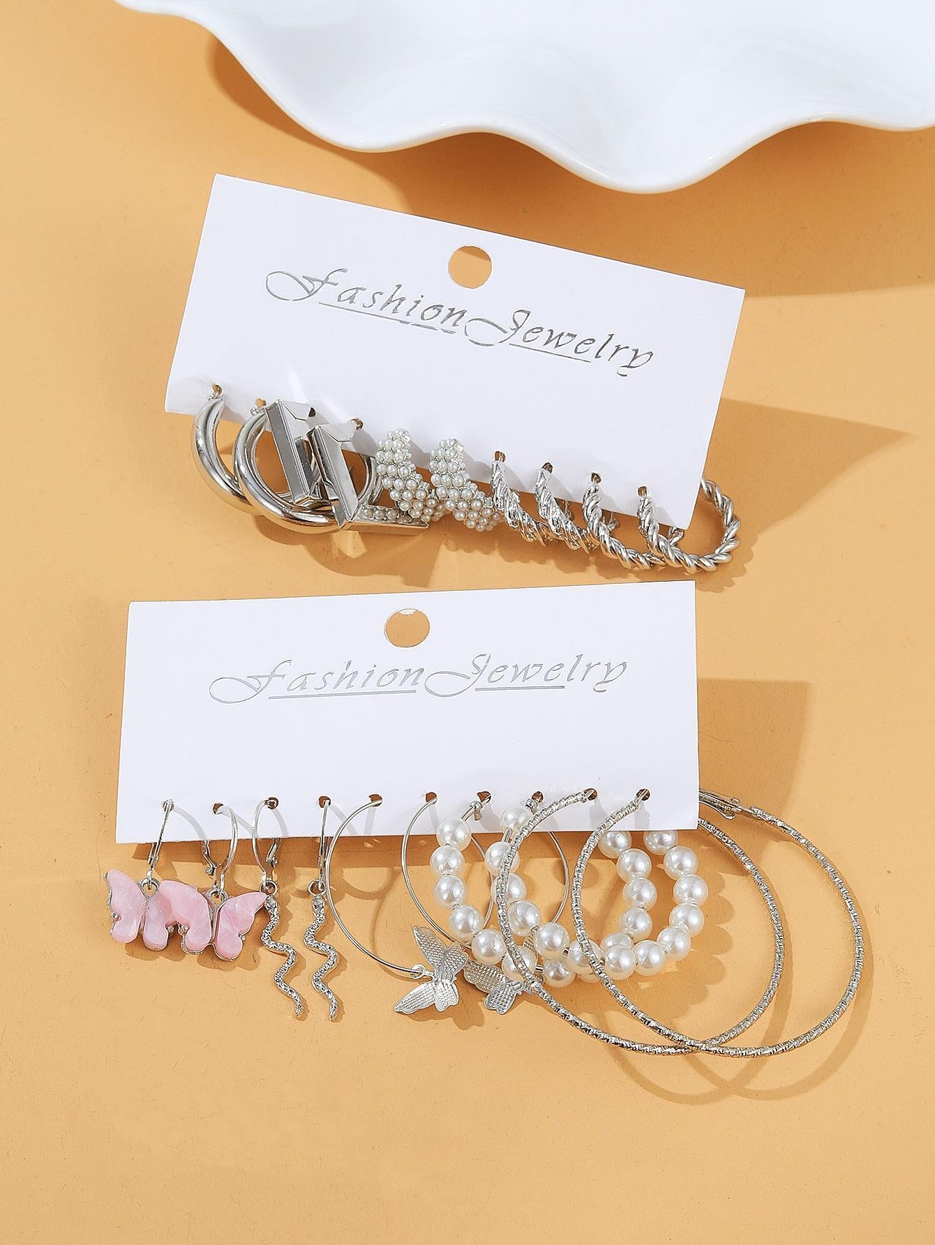 10Pairs Butterfly & Faux Pearl Decor Earrings