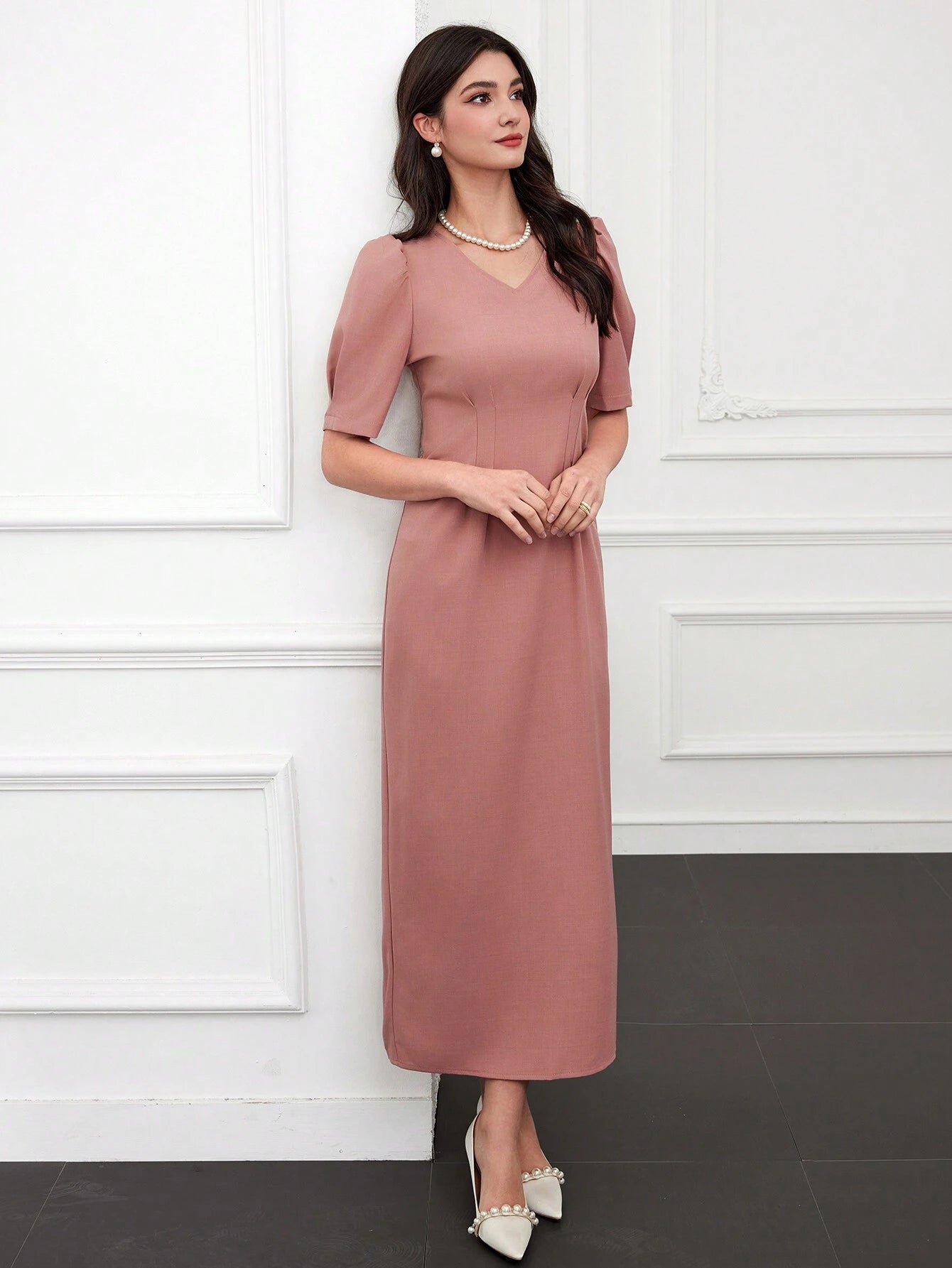 Modely V-Neck Puff Sleeve Dress