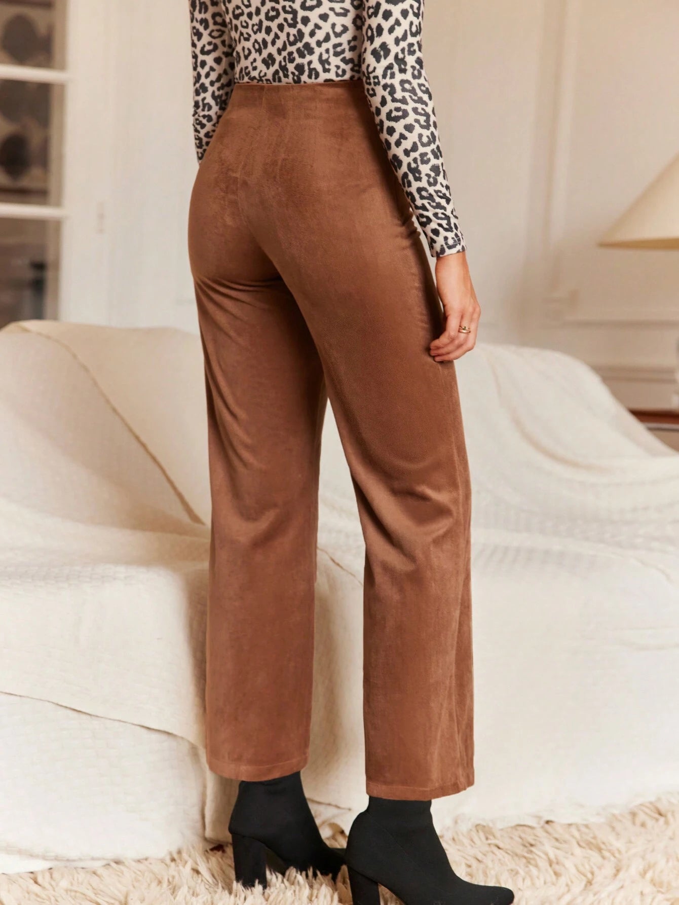 Frenchy High-Waisted Straight Leg Pants with Double Breasted Decoration
