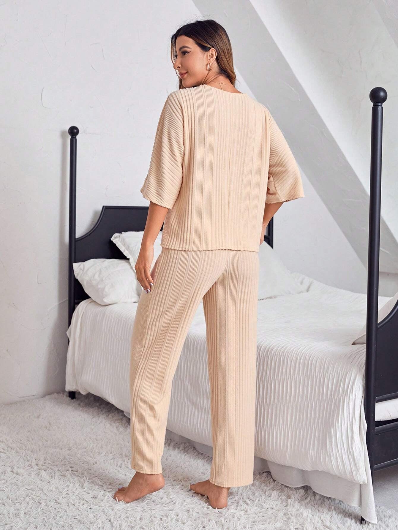 Women'S Solid Color Loose Fit Homewear Set