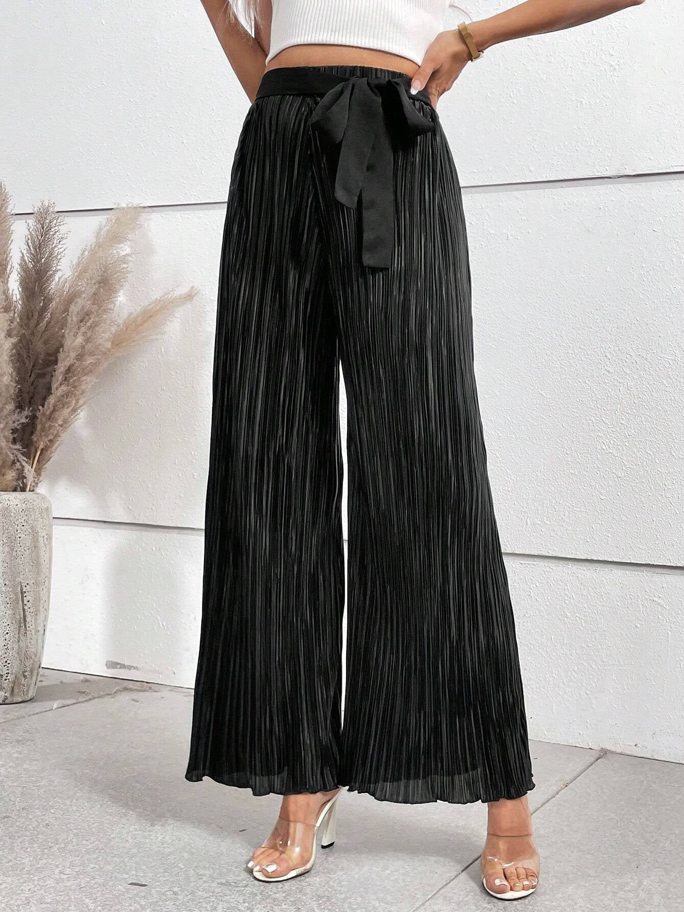 Privé Women'S Tie Waisted Pleated Wide Leg Pants