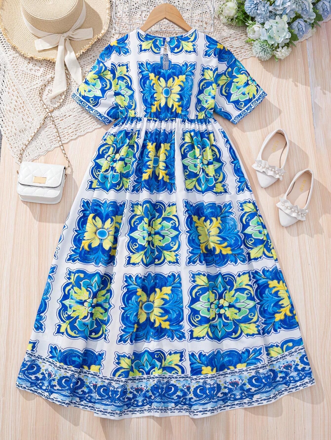Tween Girl'S Floral Printed Vacation Dress