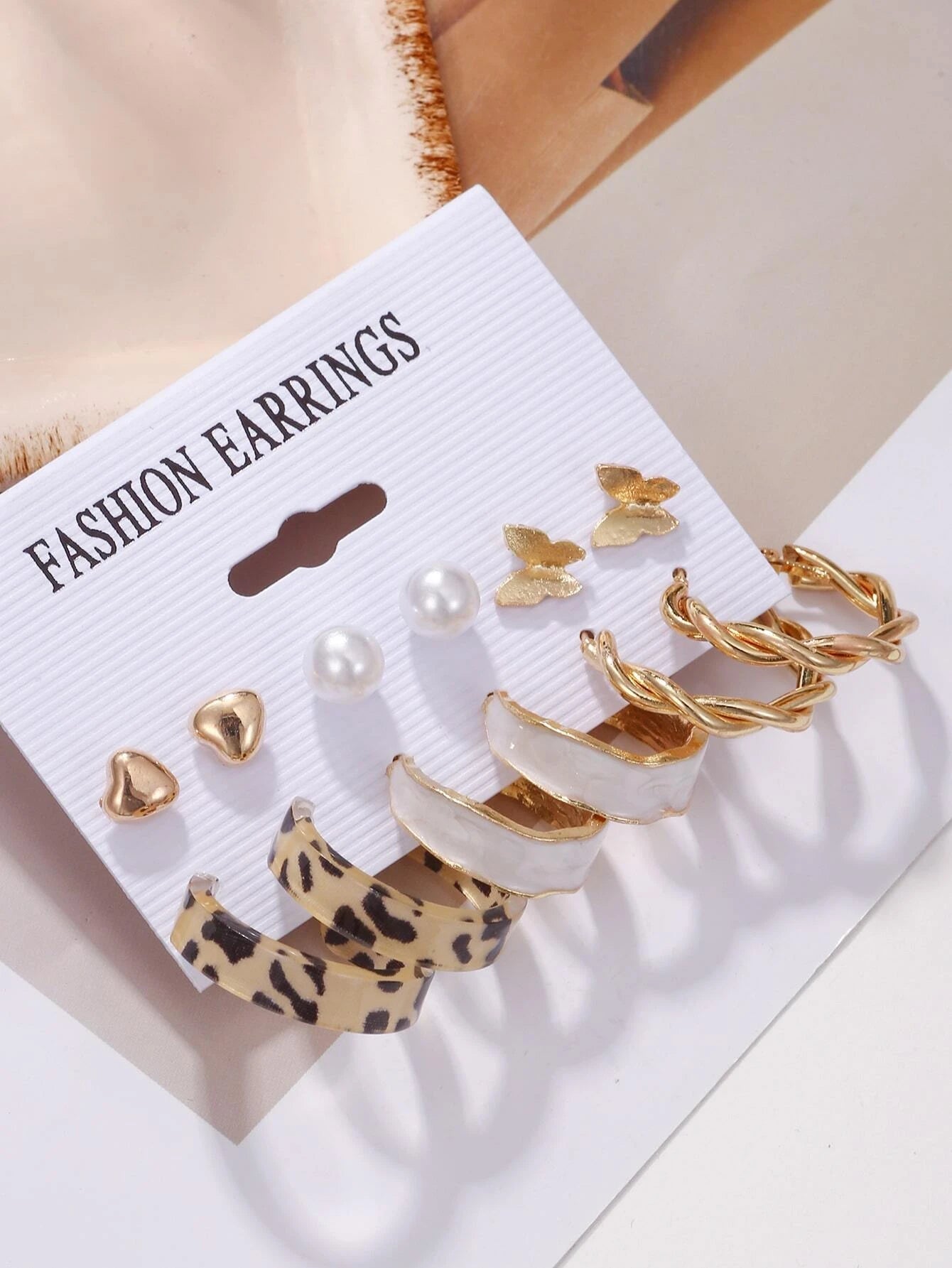 6Pairs Heart & Faux Pearl Decor Earrings