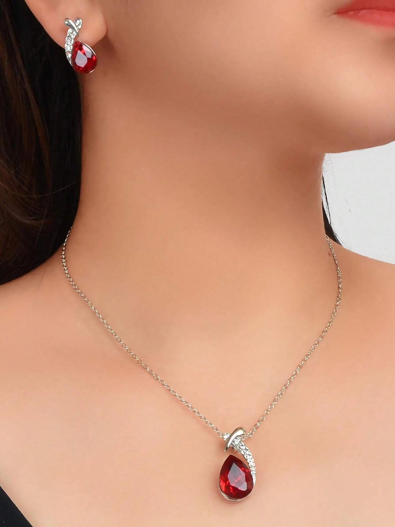 3Pcs/Set Glamorous Cubic Zirconia Water-Drop Decor Jewelry Set for Women for Daily Decoration