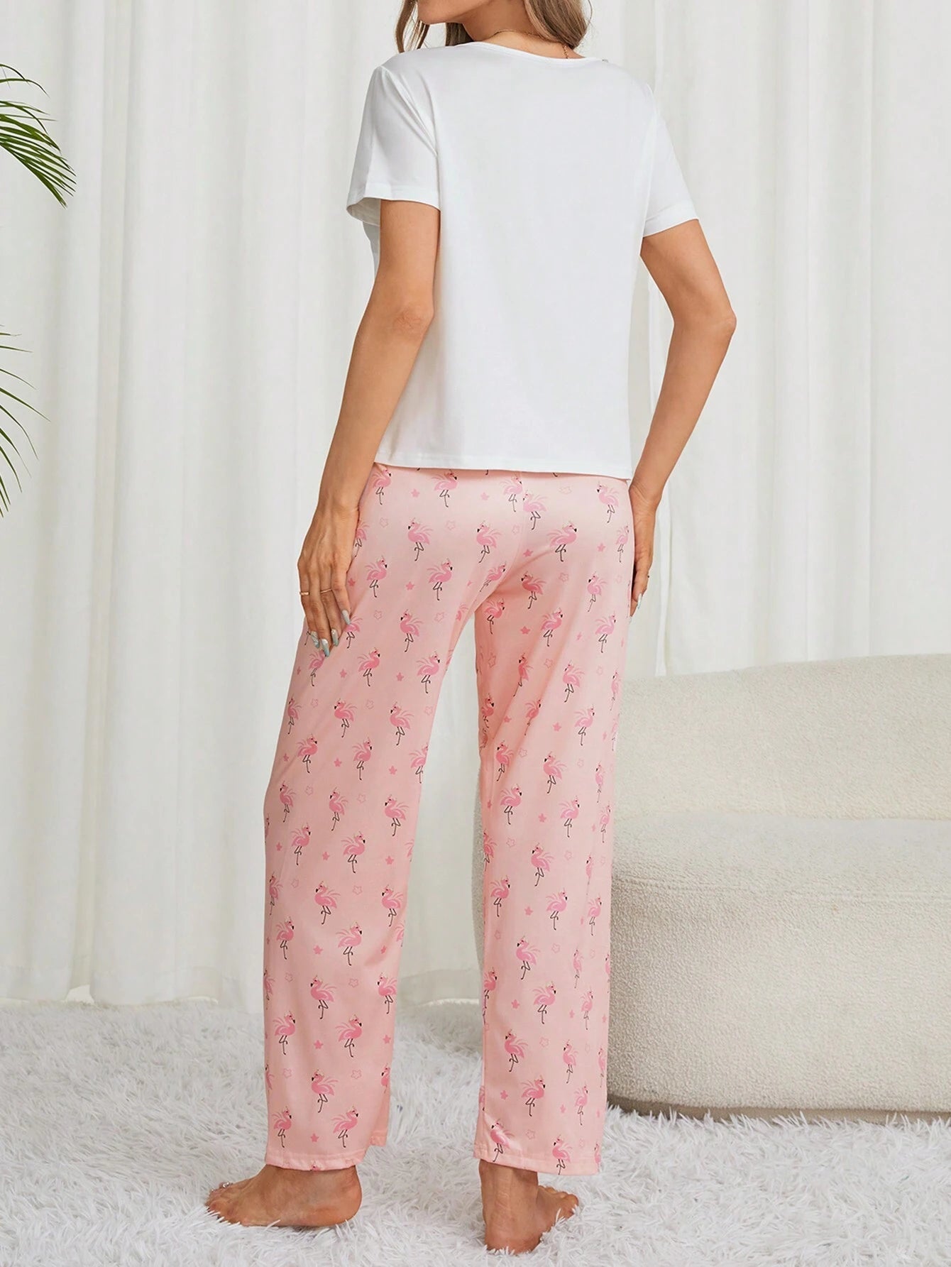 Ladies' Flamingo Print Pajama Set