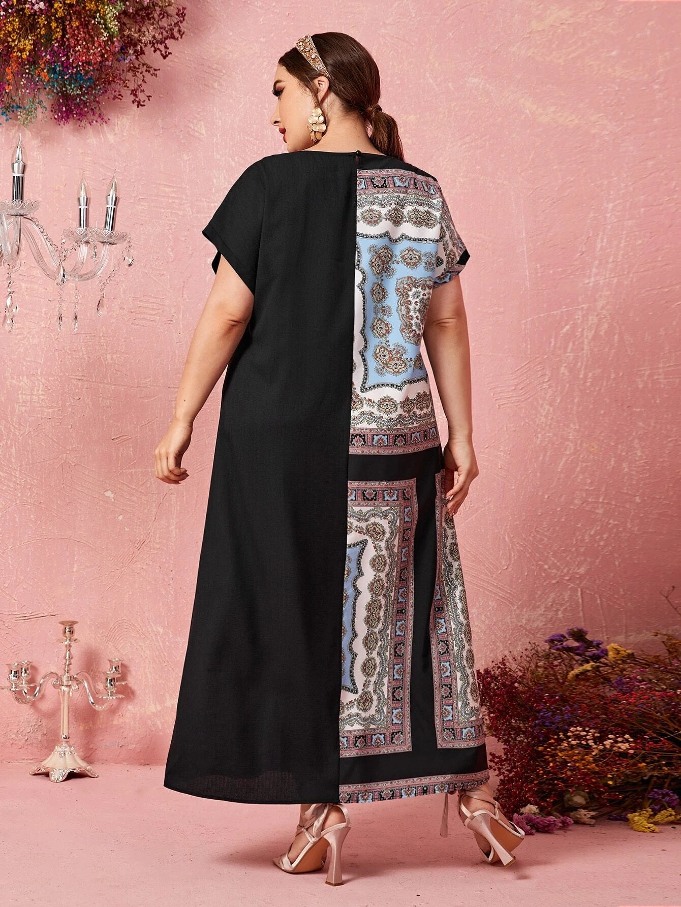 Najma plus Batwing Sleeve Scarf Print Dress