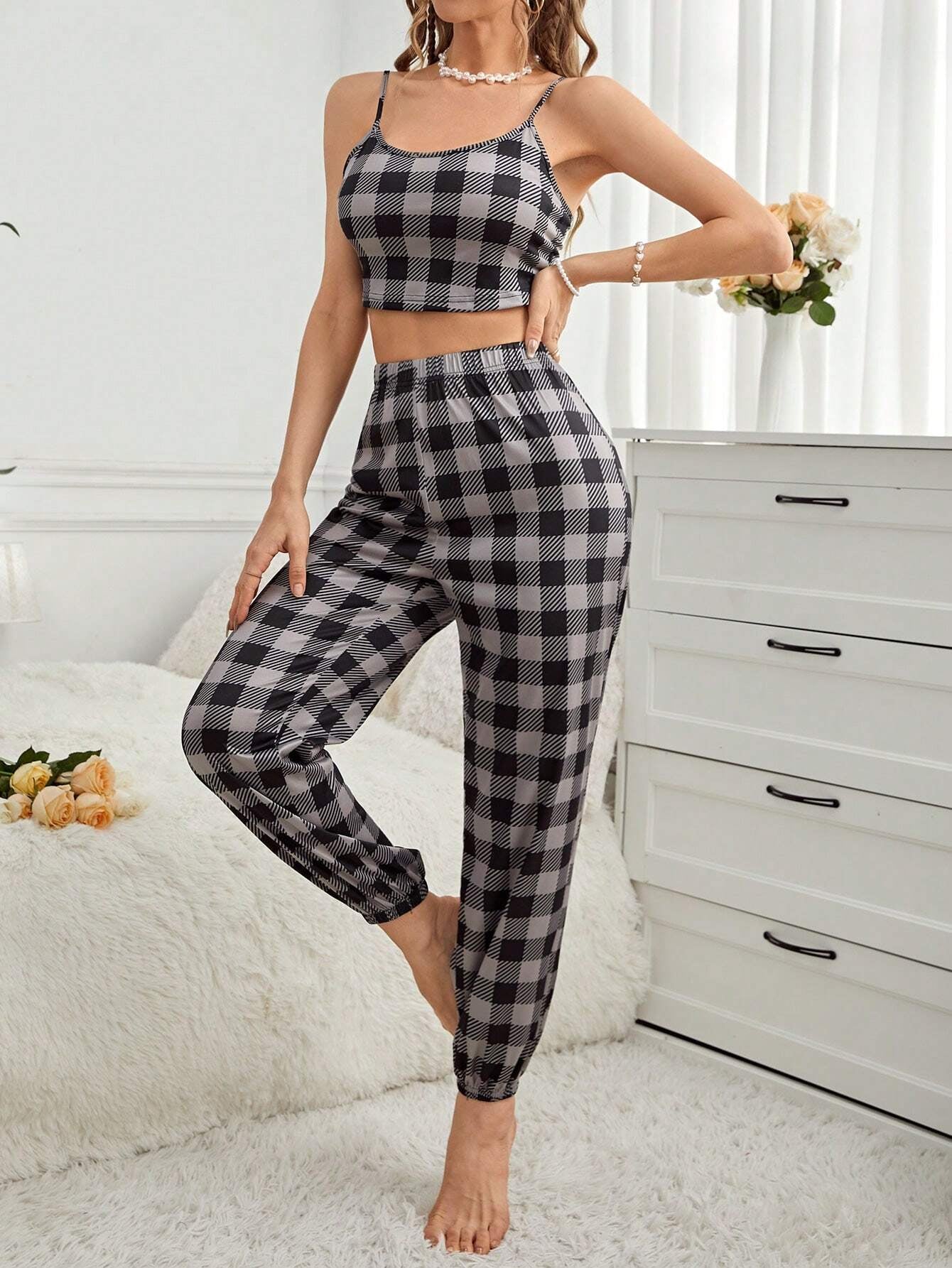 Plaid Pattern Women'S Pajama Set