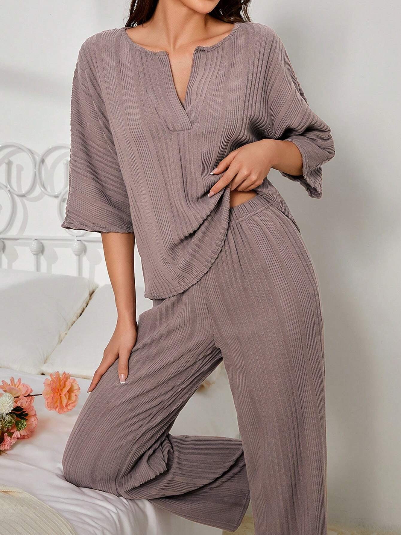 Women'S Solid Color Loose Fit Homewear Set