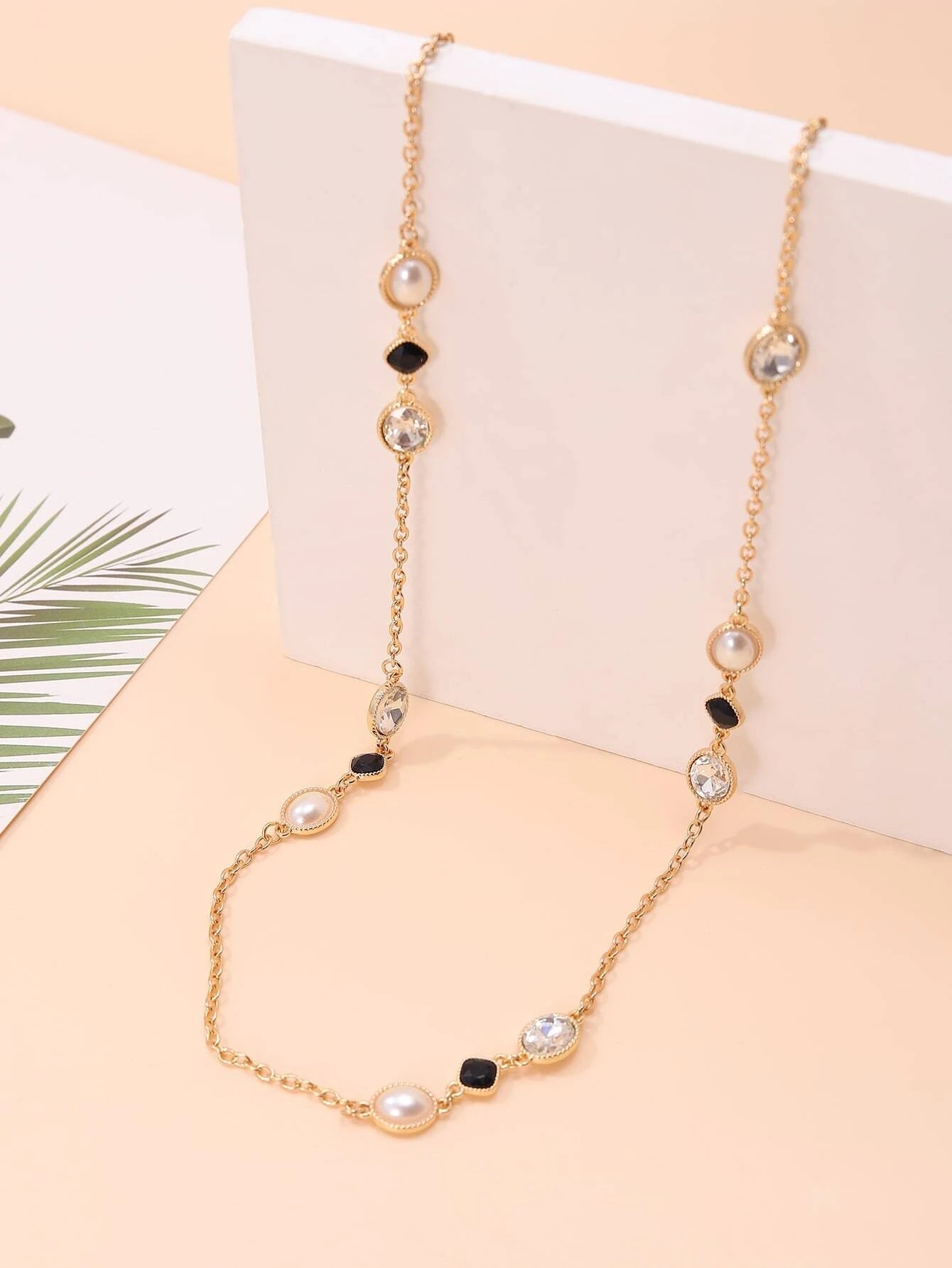 Rhinestone & Faux Pearl Decor Necklace