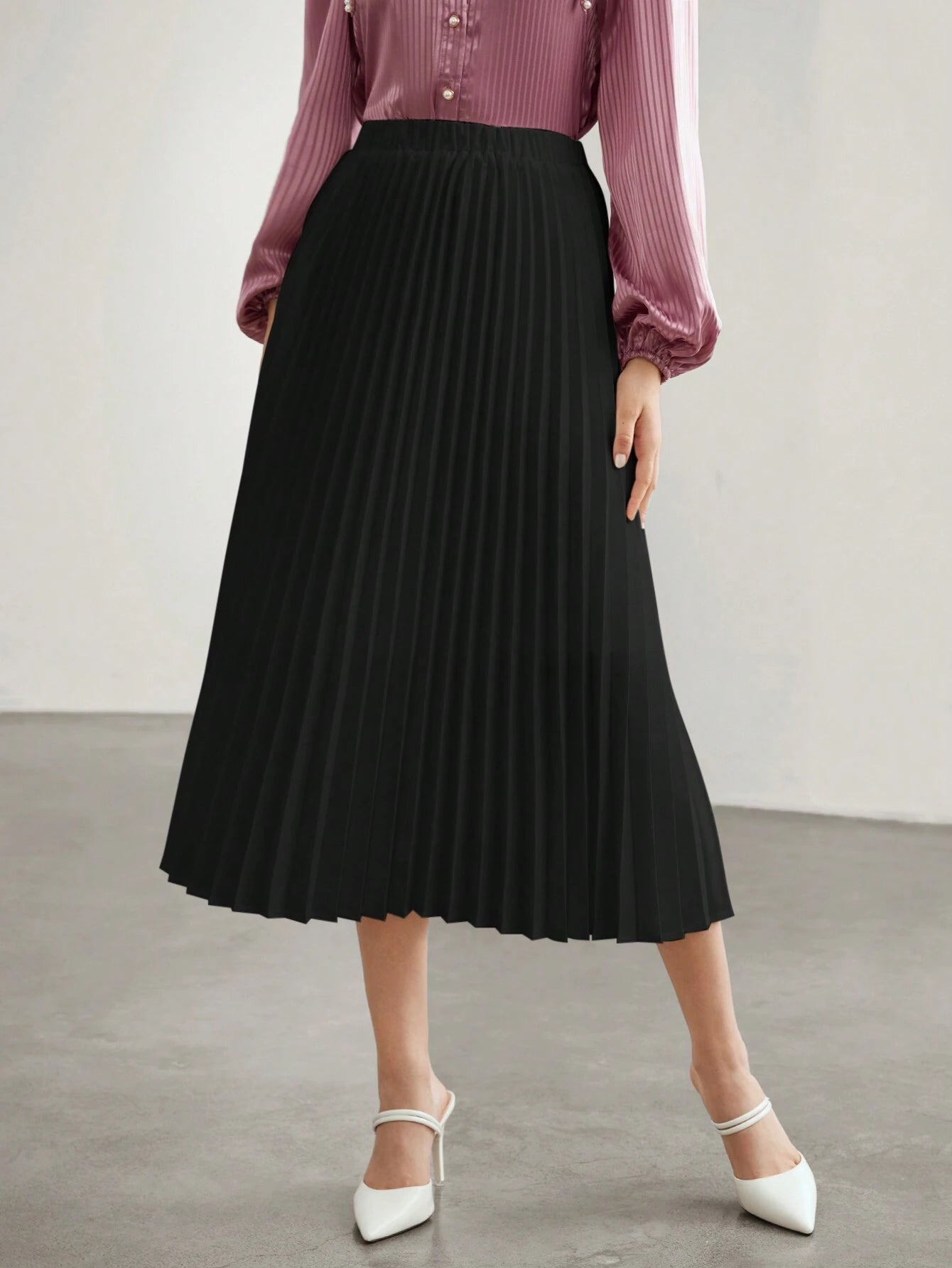 Mulvari Women'S Elastic Waist Pleated Skirt