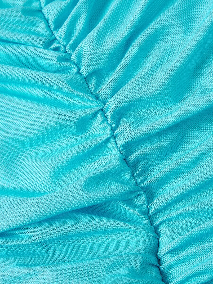 SHEIN MOD فستان طويل بلون أزرق فاتح وغامق بكتف غير متماثل