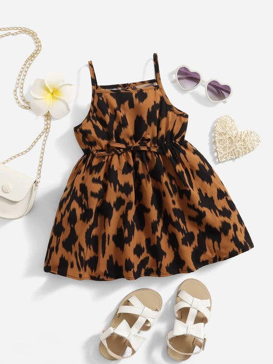 Baby Girl Allover Print Bow Front Cami Dress