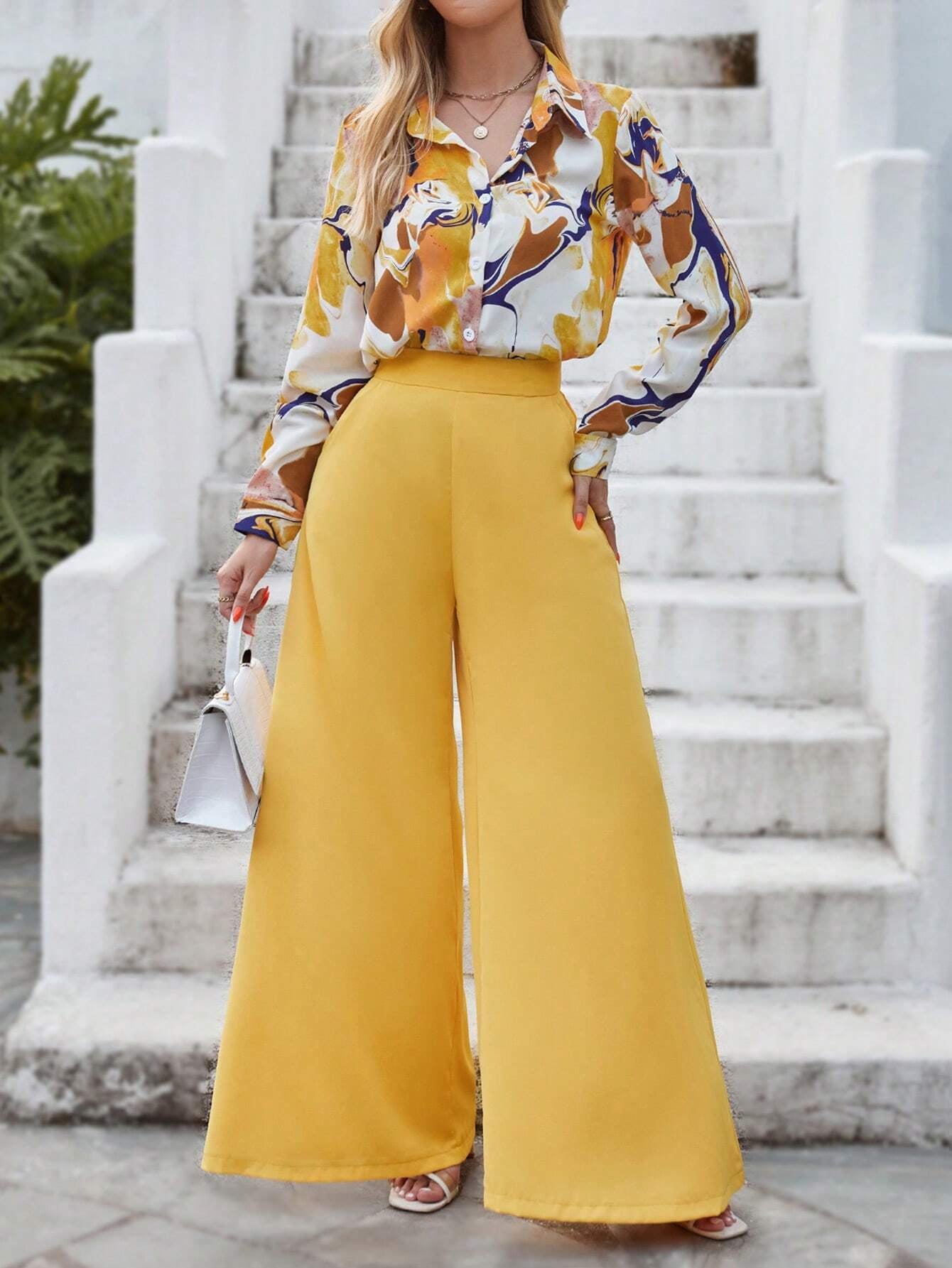 Privé Graphic Print Shirt & Wide Leg Pants