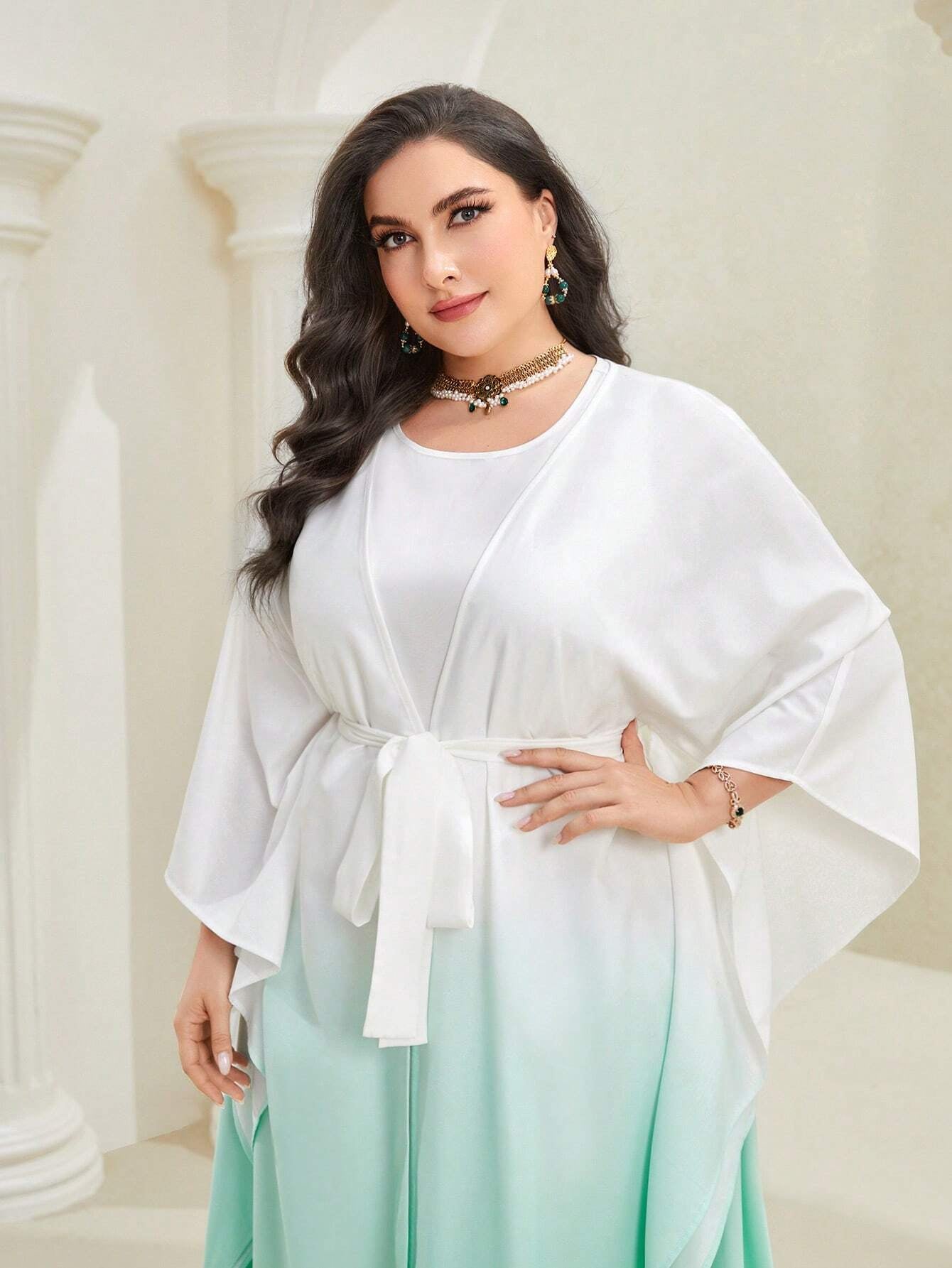 Najma plus Ombre Batwing Sleeve Belted Dress