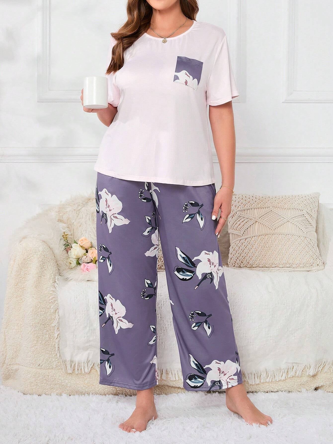 Plus Size Flower Print Pajama Set
