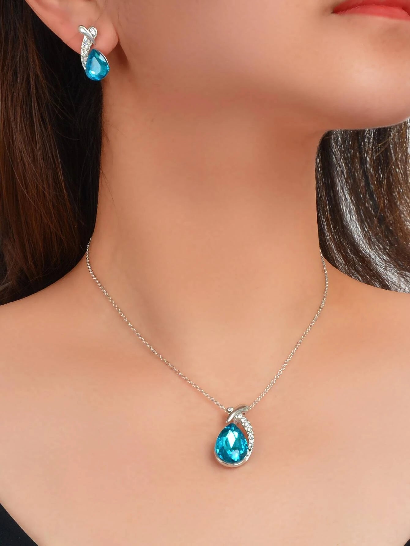 3Pcs/Set Glamorous Cubic Zirconia Water-Drop Decor Jewelry Set for Women for Daily Decoration