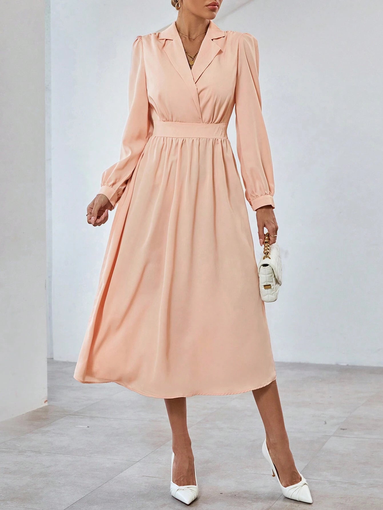 Bizwear Lapel Collar Long Sleeve Women'S Dress