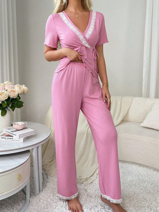 Sized Women'S Lace Embellished Plain & Simple Daily Pajama Set