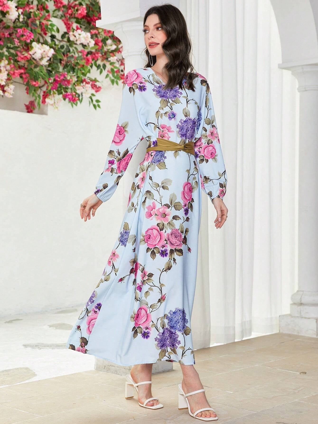 Mulvari Floral Print Lantern Sleeve Dress