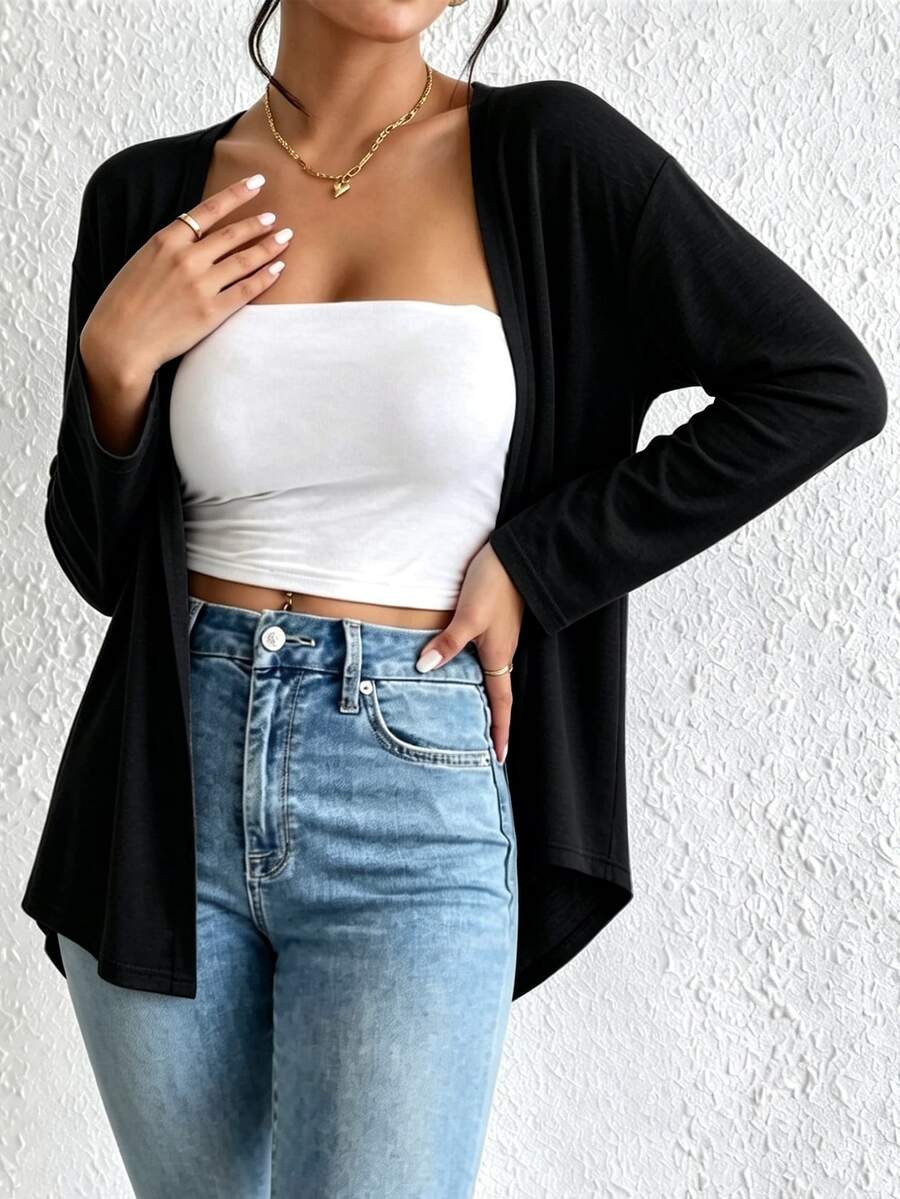 SHEIN Franclia كارديجان نسائي خفيف بلون أسود