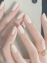 Get Glamorous with 24Pcs Short Square Milk White Solid Color Fake Nail & 1Sheet Tape & 1Pc Nail File for Women and Girls