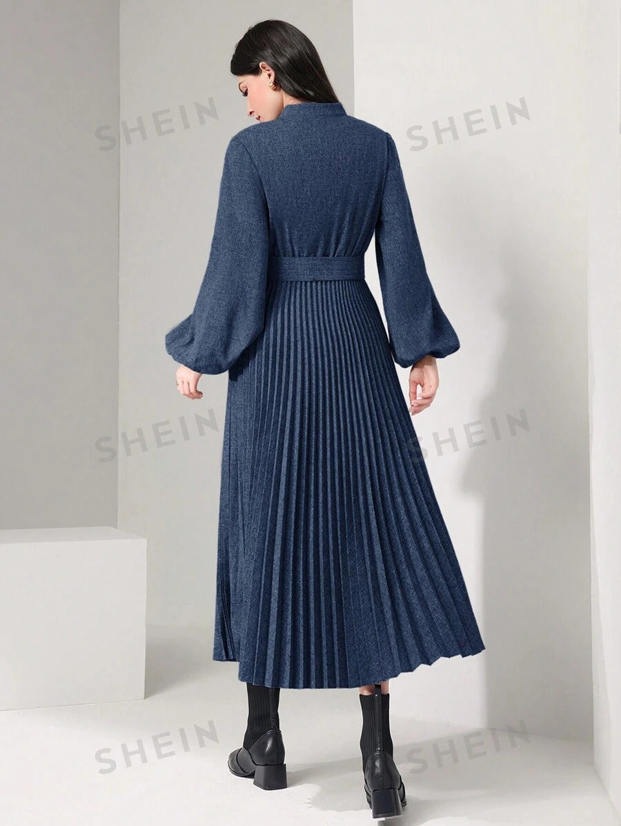 SHEIN Mulvari فستان نسائي بطيات وأكمام واسعة وأزرار