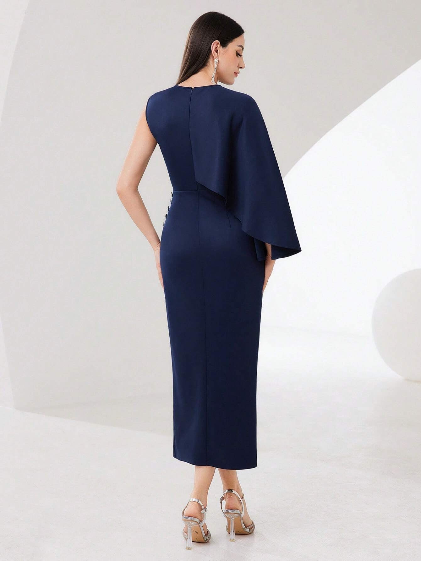 Modely Women'S One Shoulder Cross Design Dress with Asymmetrical Hem