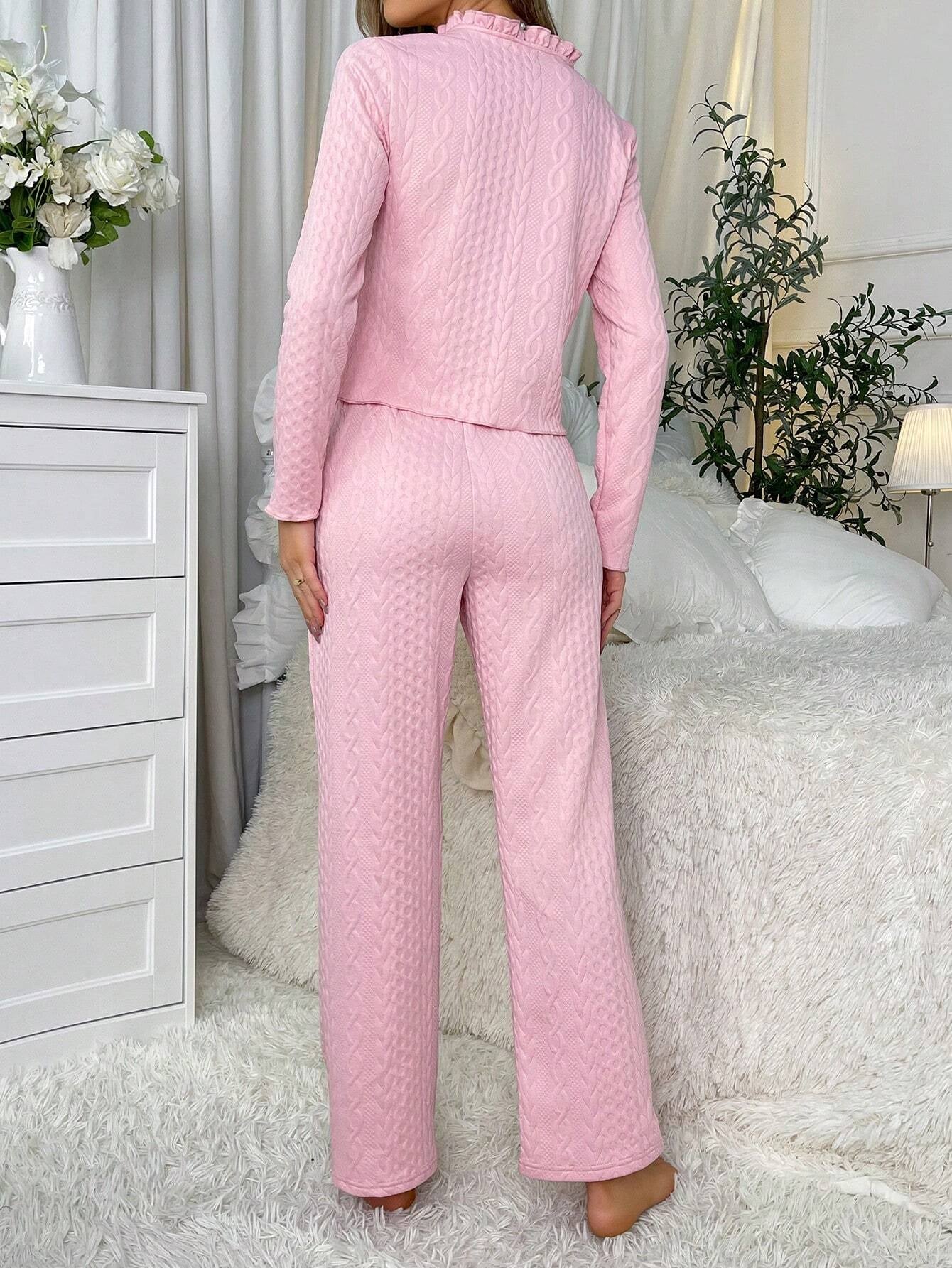 Frill Trim Button Front Lounge Set