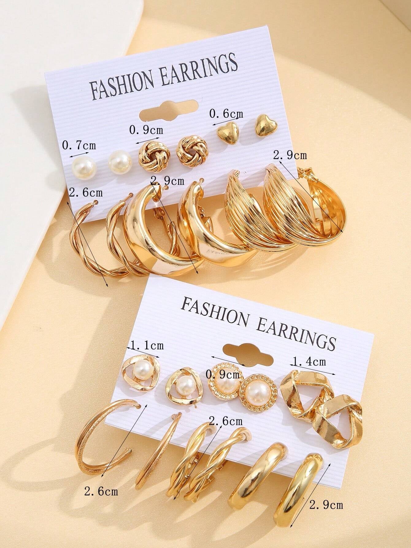 24Pcs Simple Rhinestone Faux Pearl Earrings with Metallic Geometric Design for Women, Perfect for Vacation, Dating, Gifts and Daily Wear