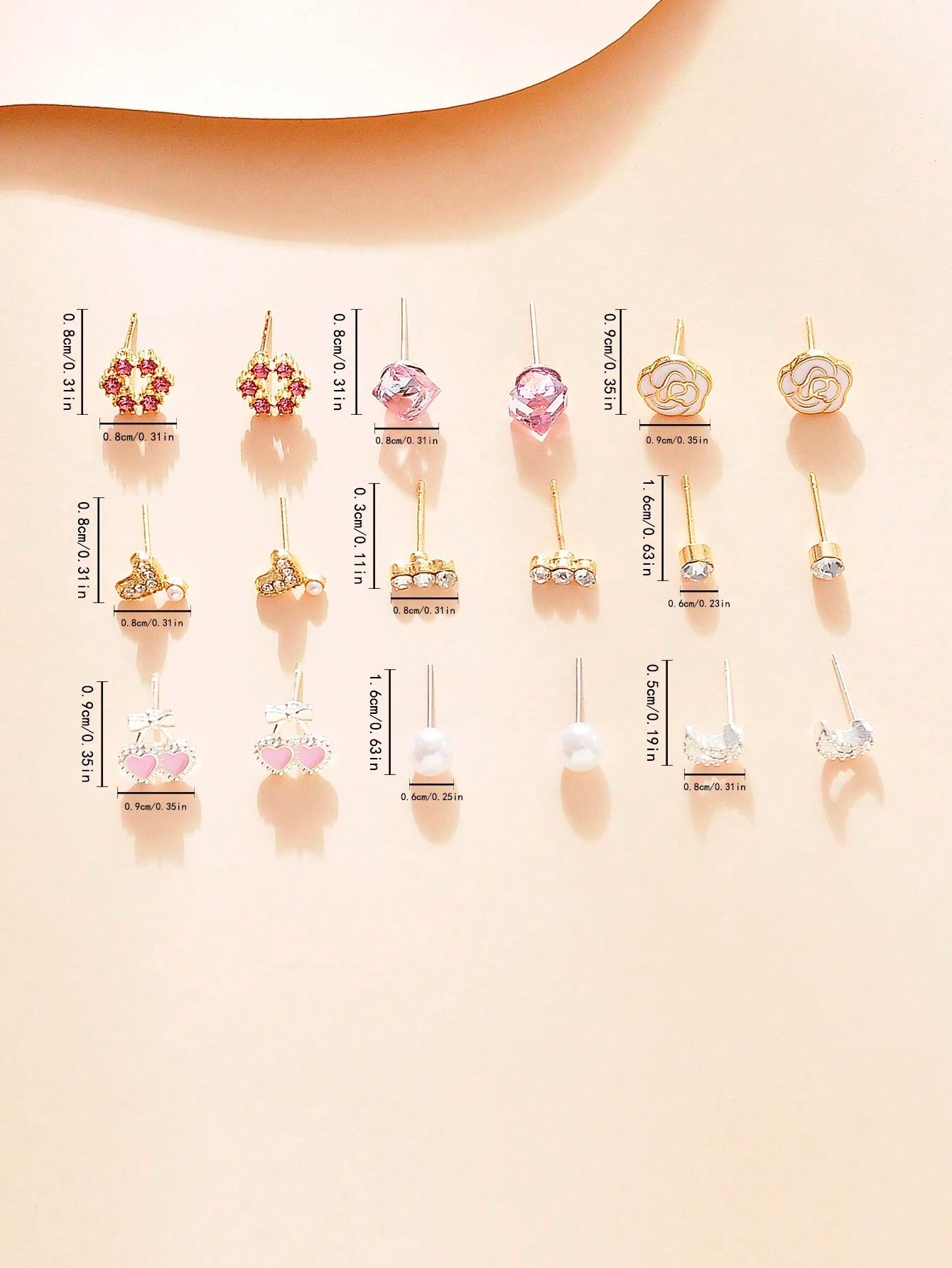 9Pairs/Set Rhinestone & Flower Decor Stud Earrings