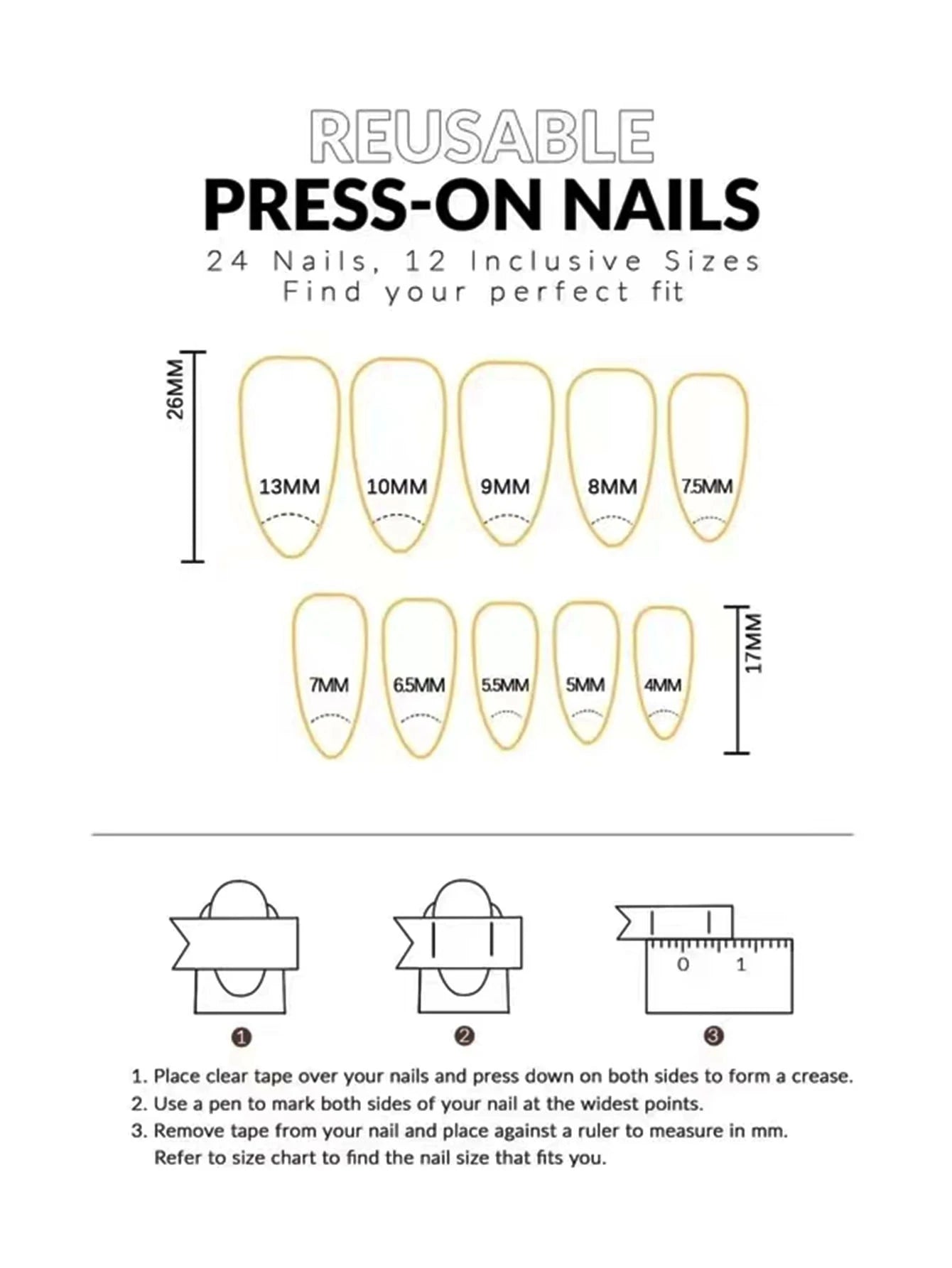 24Pcs False Nails in Waterdrop Shape, Black French Manicure with Small Flowers & Pointy Almond Shape +Jelly Glue + Nail File