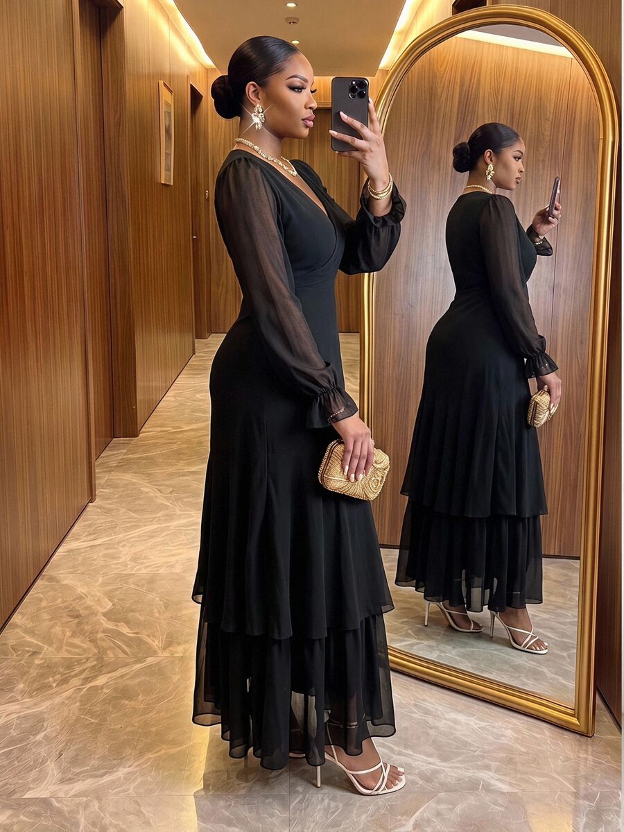 SHEIN Lady فستان أسود للمقاسات الكبيرة