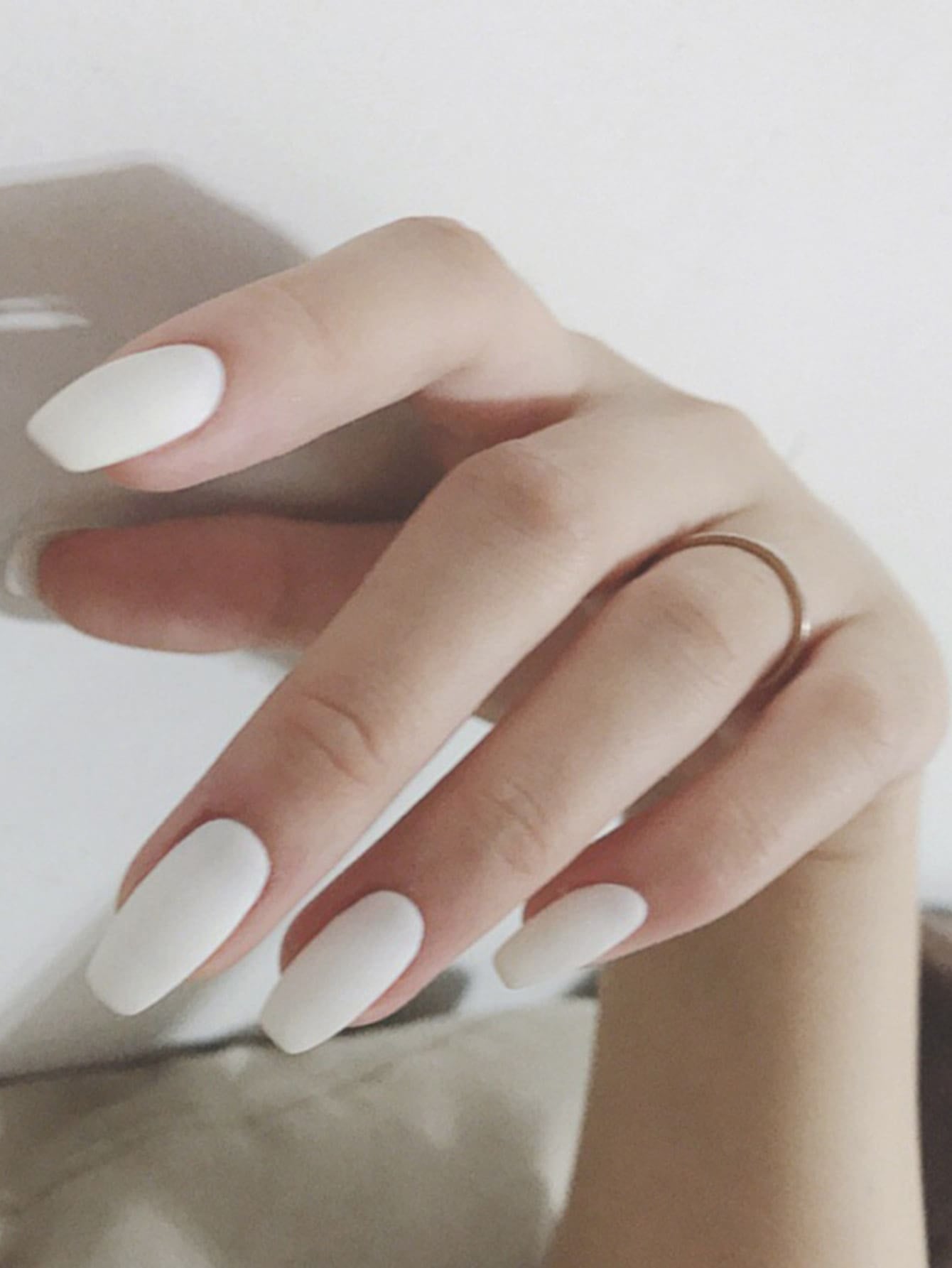 Get Glamorous with 24Pcs Medium Coffin White Matte Pure Color Fake Nail & 1Pc Nail File & 1Sheet Tape
