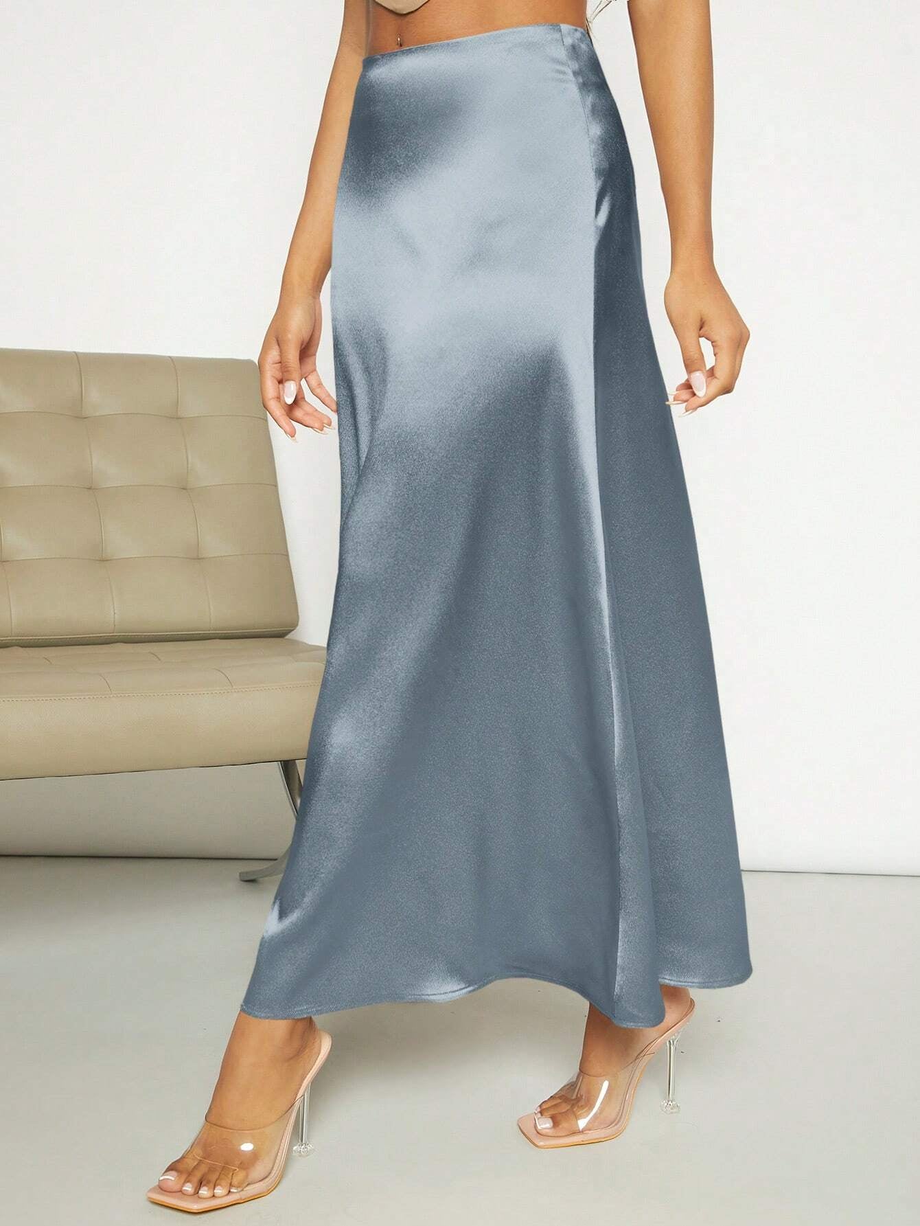 Privé High Waist Satin A-Line Skirt