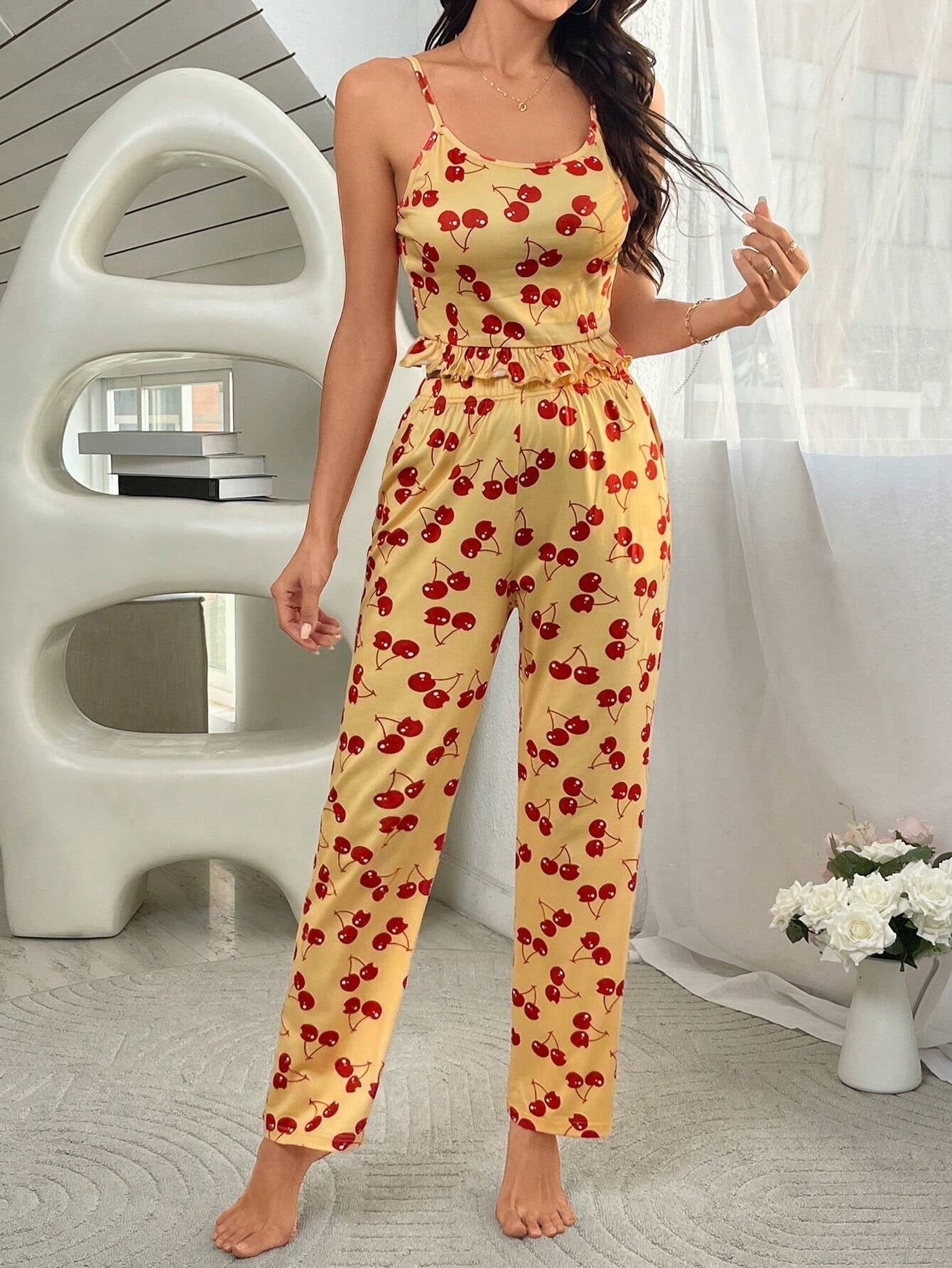 Cherry Printed Cami Top and Shorts Pajama Set