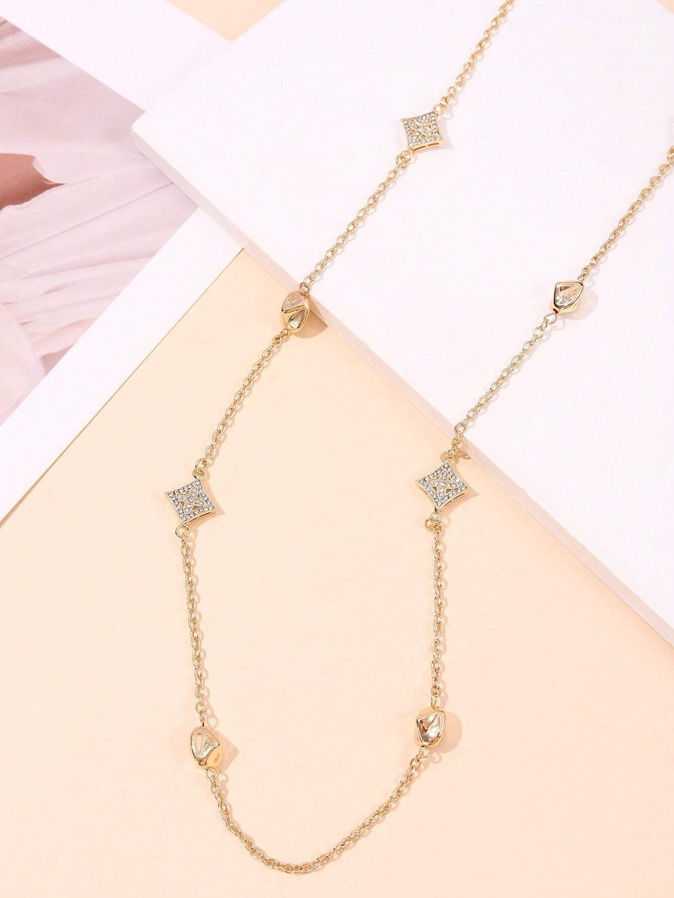 Rhinestone & Faux Pearl Decor Necklace