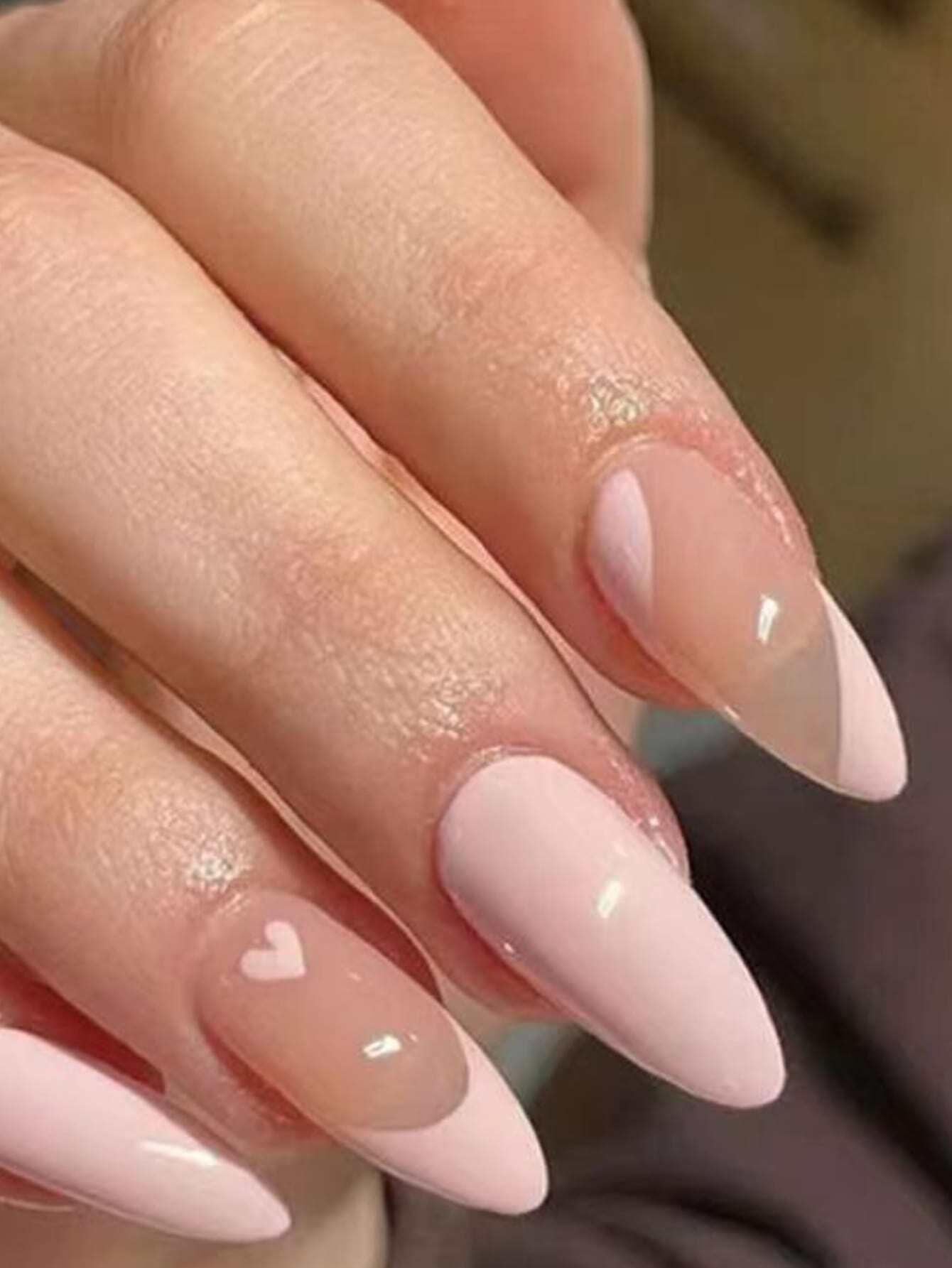 24Pcs False Nails in Waterdrop Shape, Black French Manicure with Small Flowers & Pointy Almond Shape +Jelly Glue + Nail File
