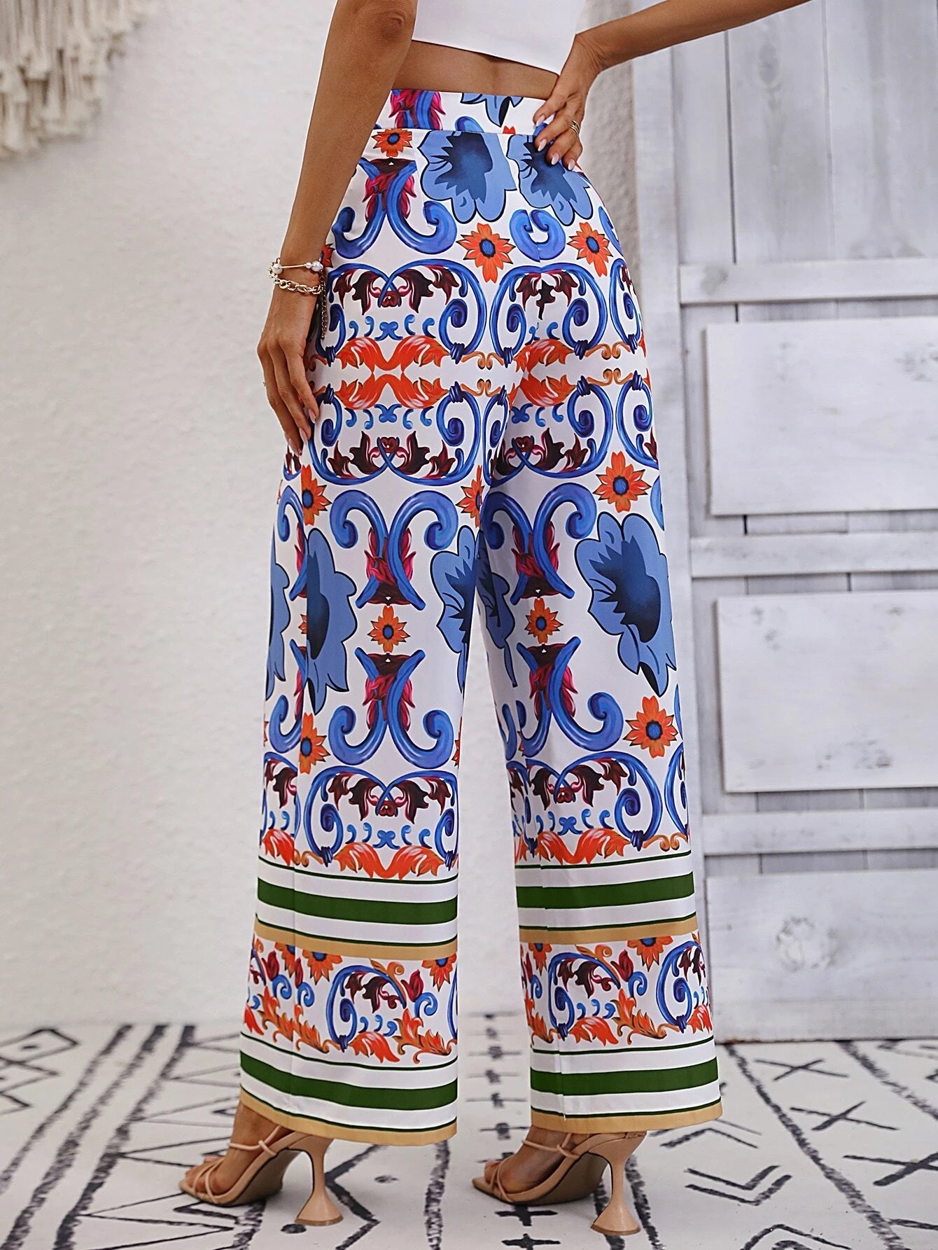 VCAY Floral Print Wide Leg Pants