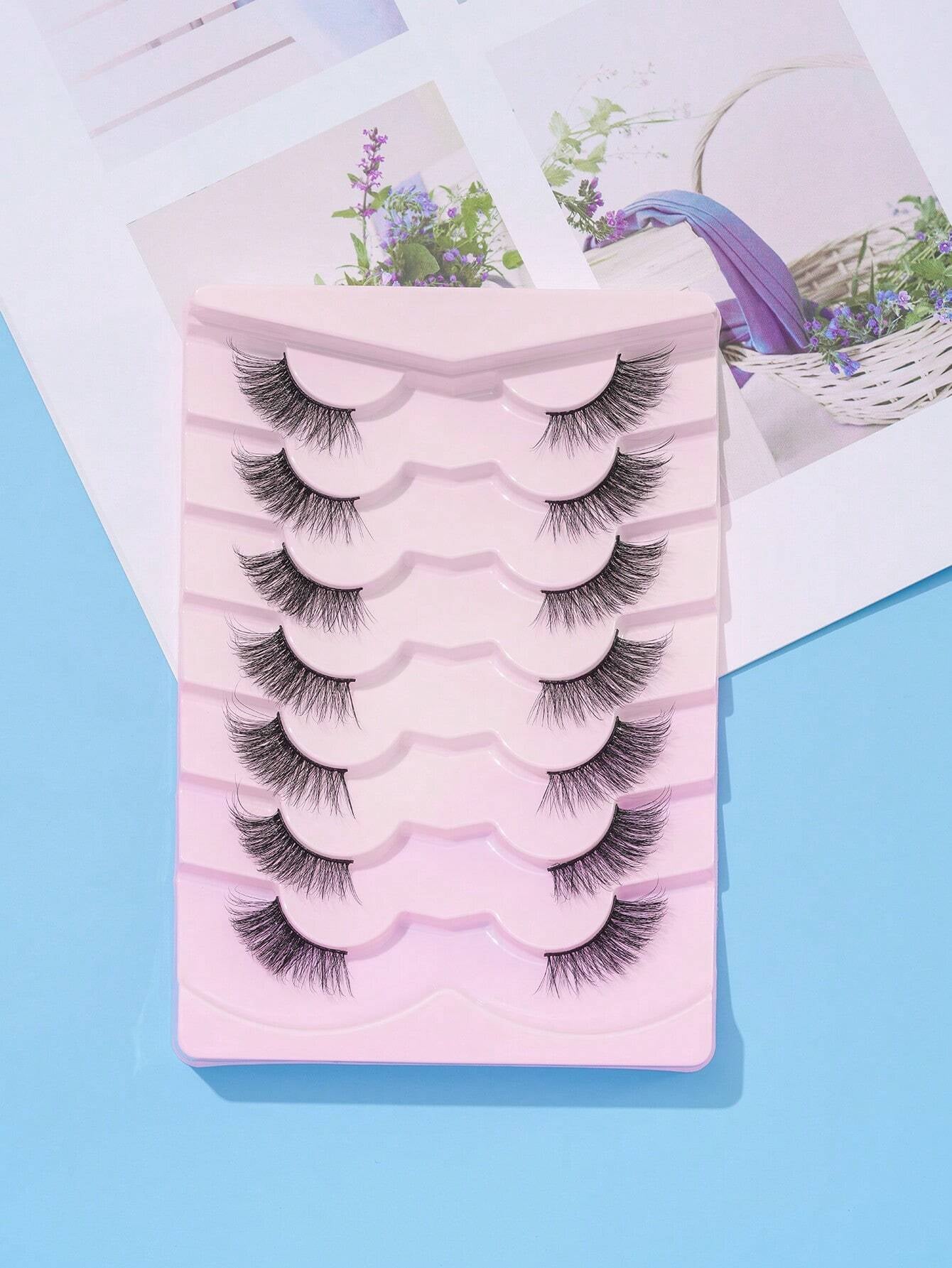 7Pairs/Set Natural Long 3D Crossed Transparent Stem False Eyelashes 5-13Mm