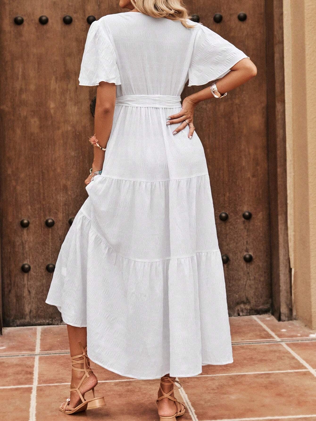 Clasi Bell Sleeve Belted A-Line Dress