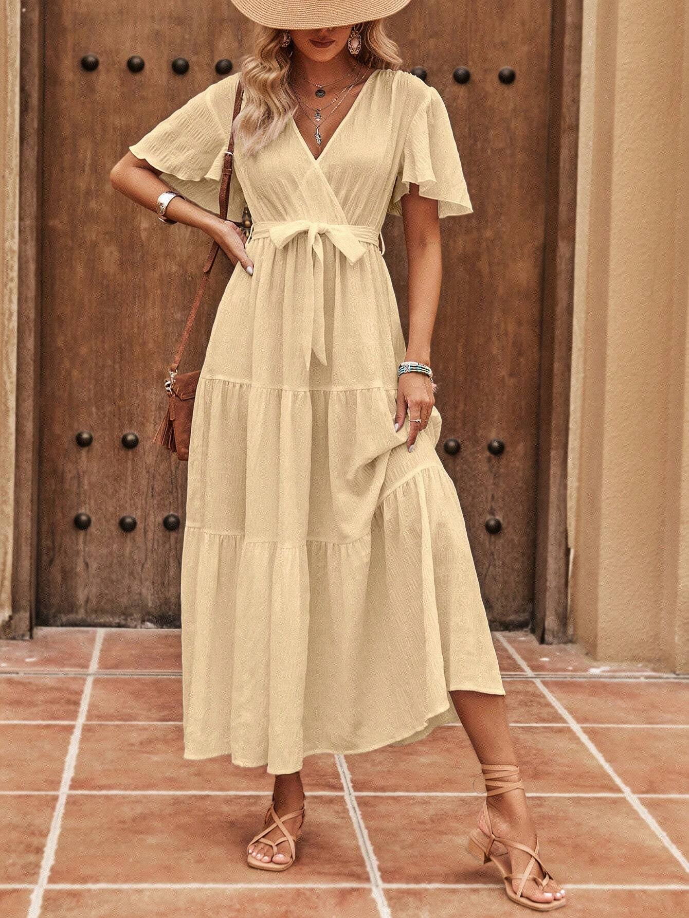Clasi Bell Sleeve Belted A-Line Dress