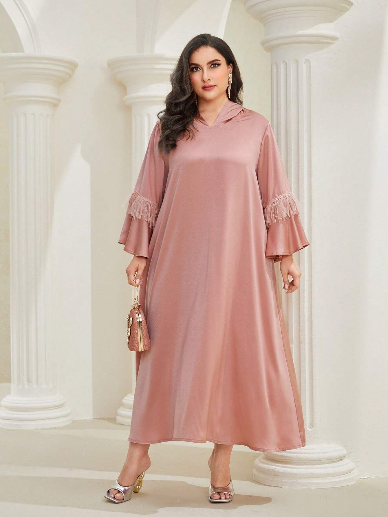 Najma plus Flounce Sleeve Hooded Dress