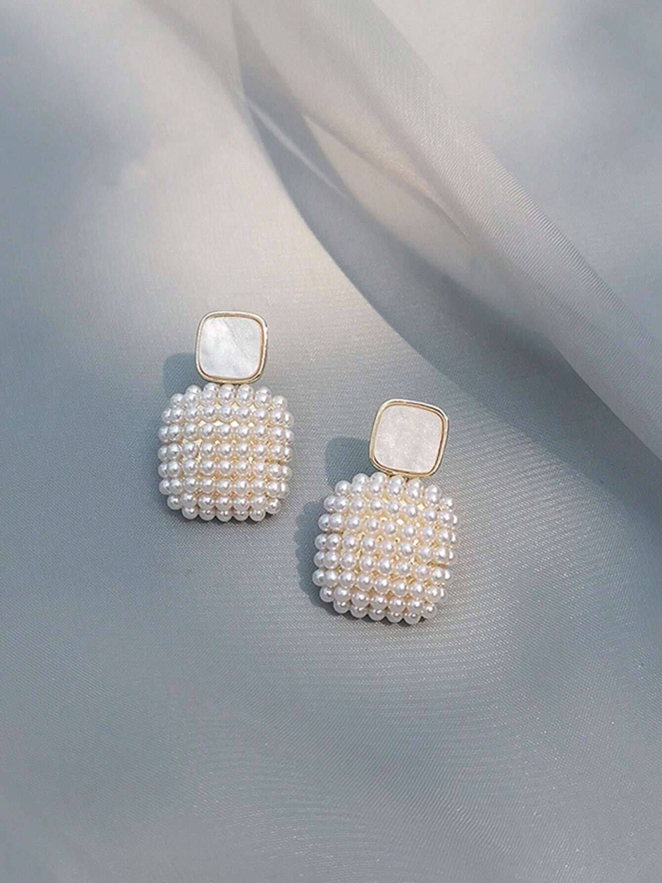 Rhinestone Decor Geometric Drop Earrings